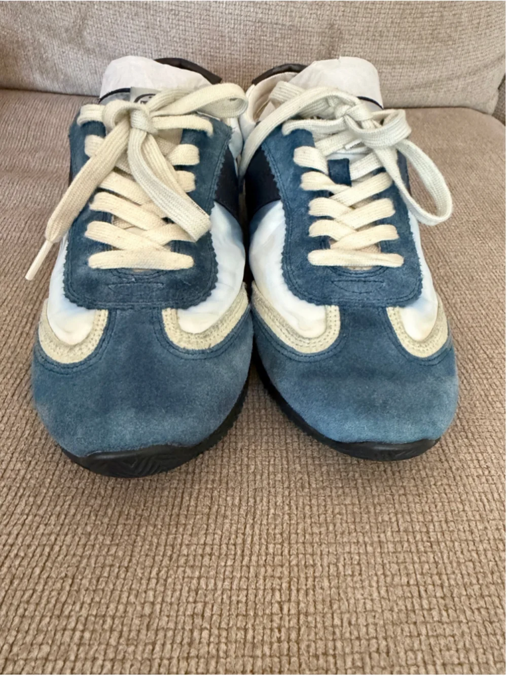 Tory Burch Hank Nylon Suede Sneakers Snow White Bright Navy Women’s Size 9.5